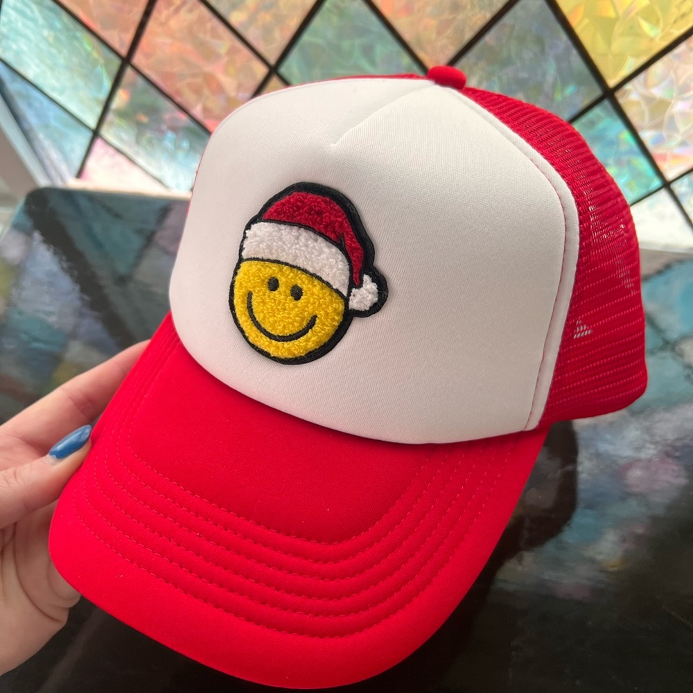 Cheerful Red and White Santa Emoji Trucker Hat